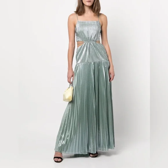 chinese dress ladies Jonathan Simkhai Plisse Lame Gown Silver Size Medium Sleeveless Maxi D   Celebrity Owned